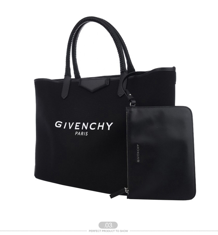 givenchy/纪梵希 女士黑色织物配皮手提包 bb05323384 001-034