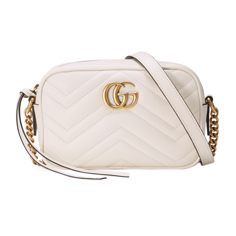 gucci/古驰 gg marmont matelassé mini bag女士白色斜跨单肩包