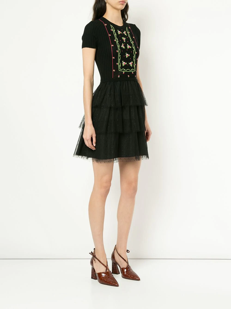 redvalentino 【18年秋冬】黑色花卉羊毛连衣裙