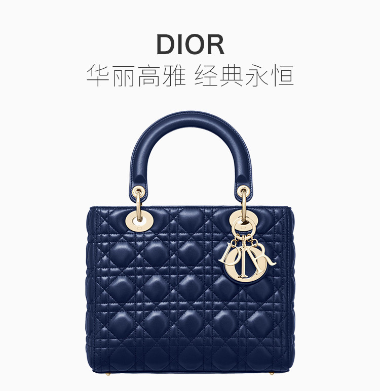 dior/迪奥 女士蓝色羊皮菱格纹单肩斜挎包手提包