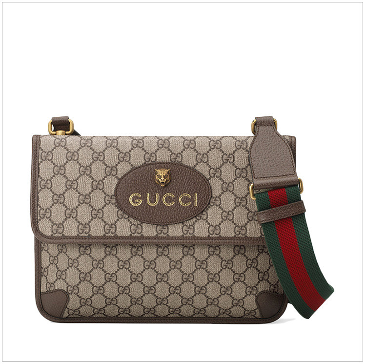 GUCCI 古驰 18新品男士卡其色帆布虎头徽标邮