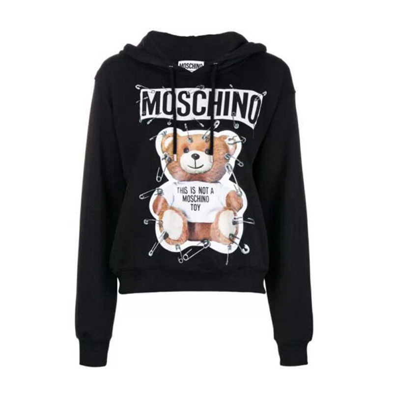 【18秋冬 服装】moschino/莫斯奇诺 女士黑色印花棉质卫衣熊图案 ev