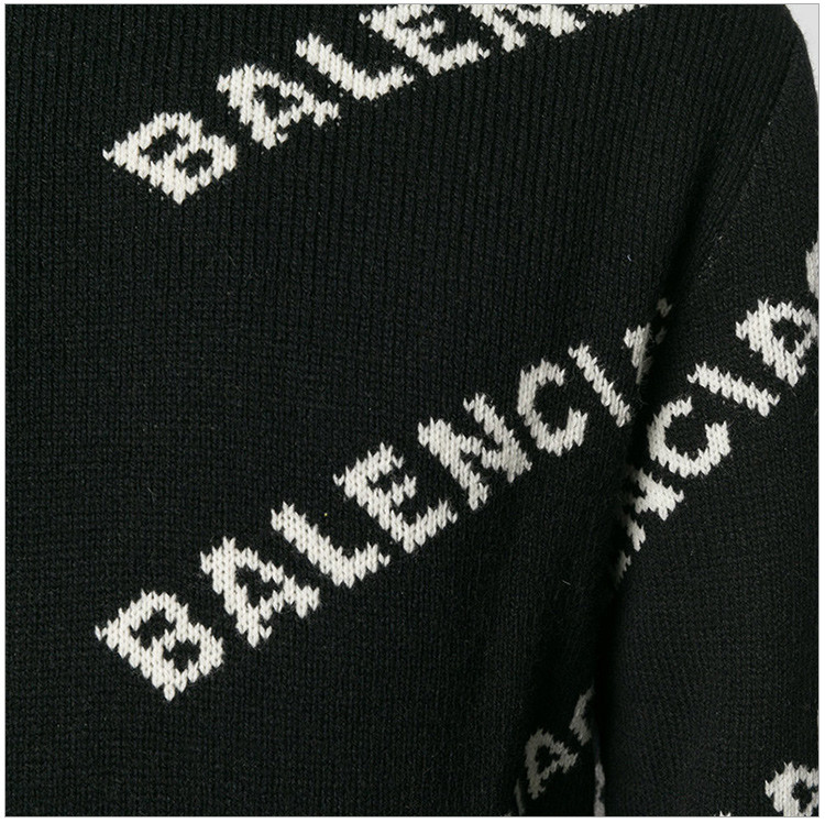 balenciaga 巴黎世家 男装 服饰 黑色logo字母提花圆领休闲 男士针织