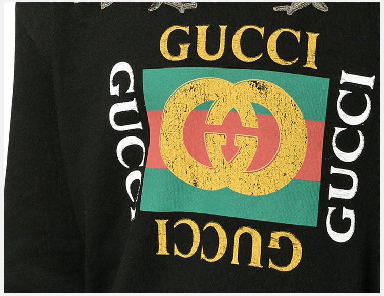 gucci 古驰 男士黑色棉质logo印花长袖运动衫休闲卫衣