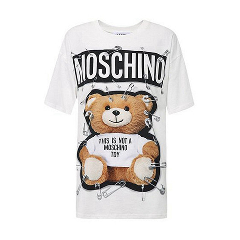 moschino/莫斯奇诺 女士白色oversize版别针小熊图案短袖t恤 ev0704