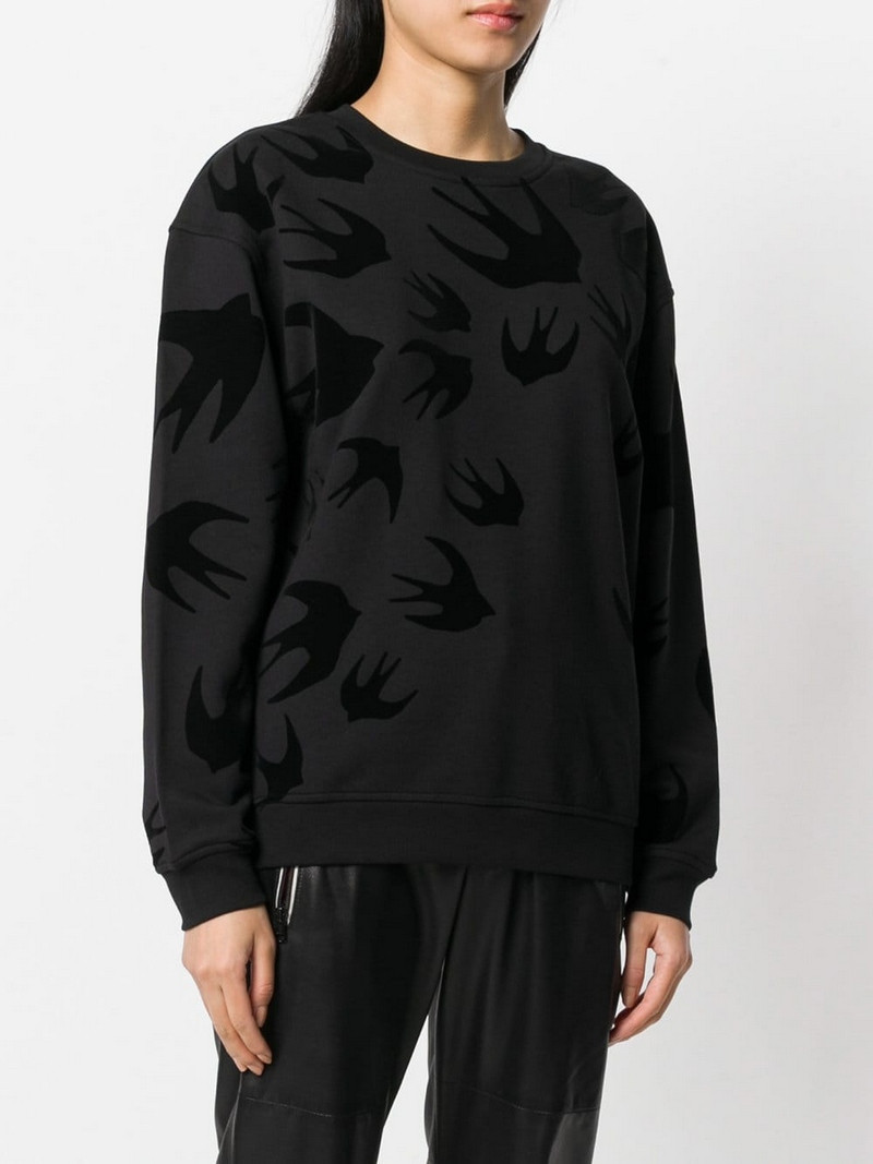 18秋冬服装 mcqueen/mcqueen 女士黑色全棉燕子圆领卫衣 337341rlt74