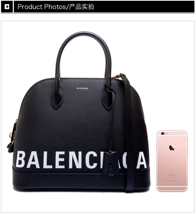 balenciaga/巴黎世家 女士黑色小牛皮logo印花时尚大号手提包单肩斜