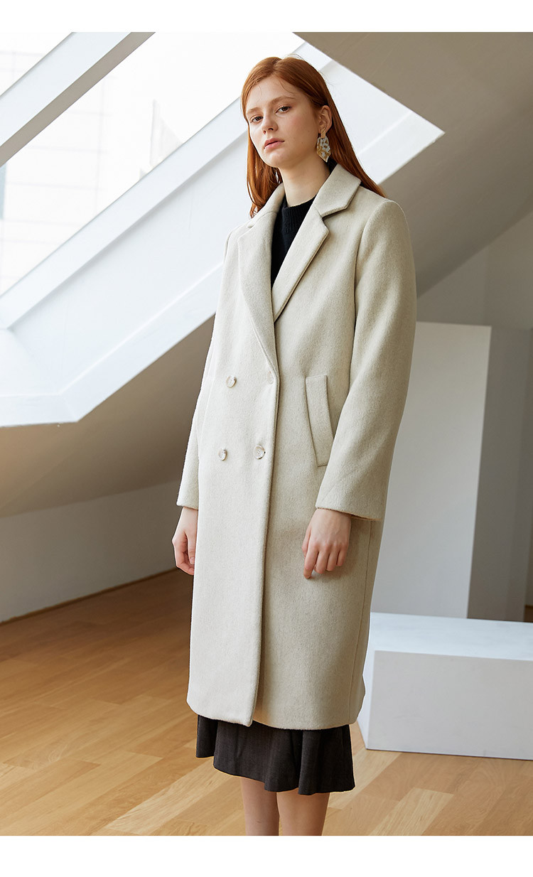 yuppe/yuppe herringbone double系列女士简约米白色大衣
