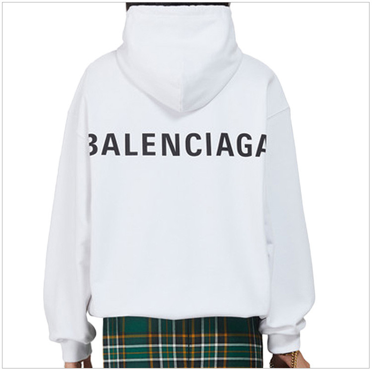 balenciaga/巴黎世家 18秋冬男女同款白色纯棉后背logo图案印花连帽