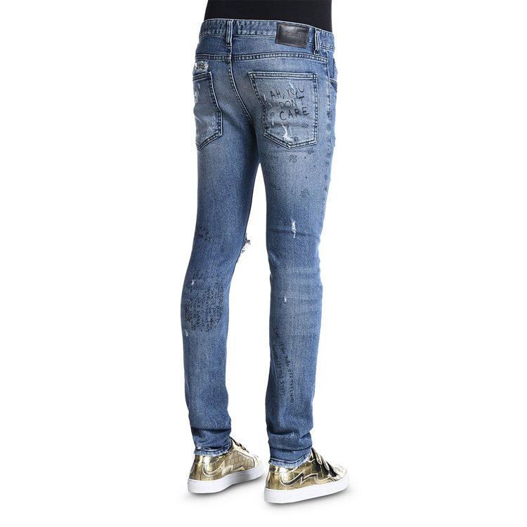 just cavalli/just cavalli 男士蓝色字母镂空牛仔裤 cvjs01la0059n31