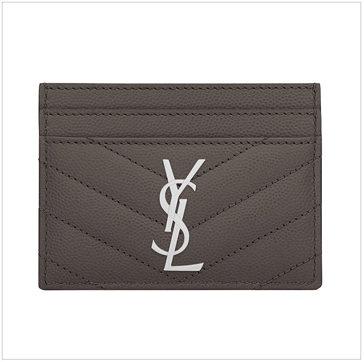 【包税】ysl 圣罗兰 女士牛皮金属logo卡夹卡包深棕色
