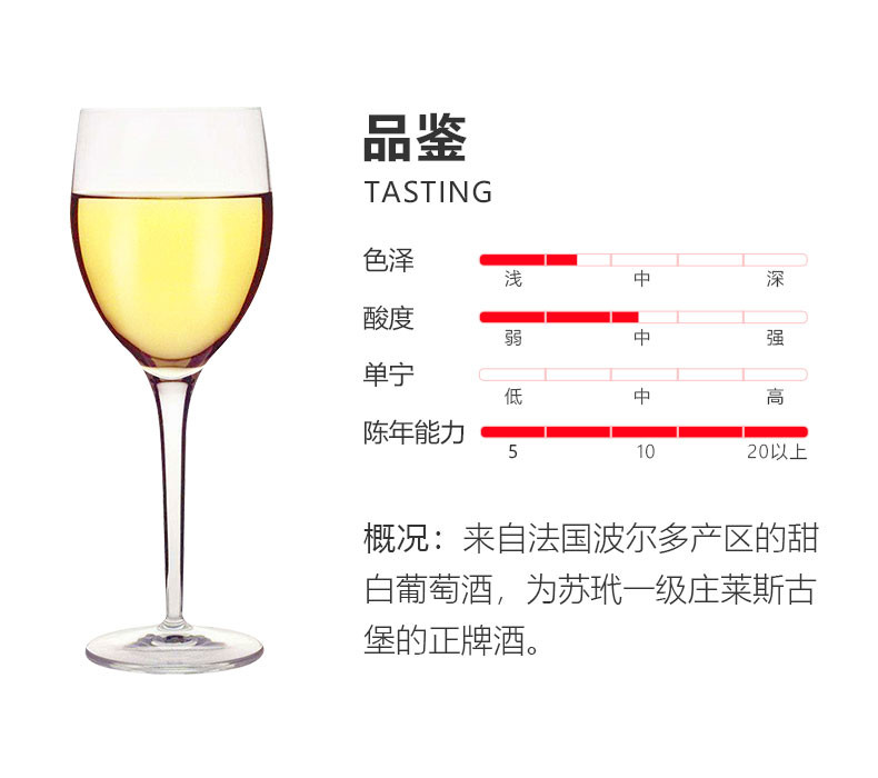 【列级庄·名庄·正牌】法国苏玳 莱斯古堡 甜白葡萄酒 750ml/支 2014