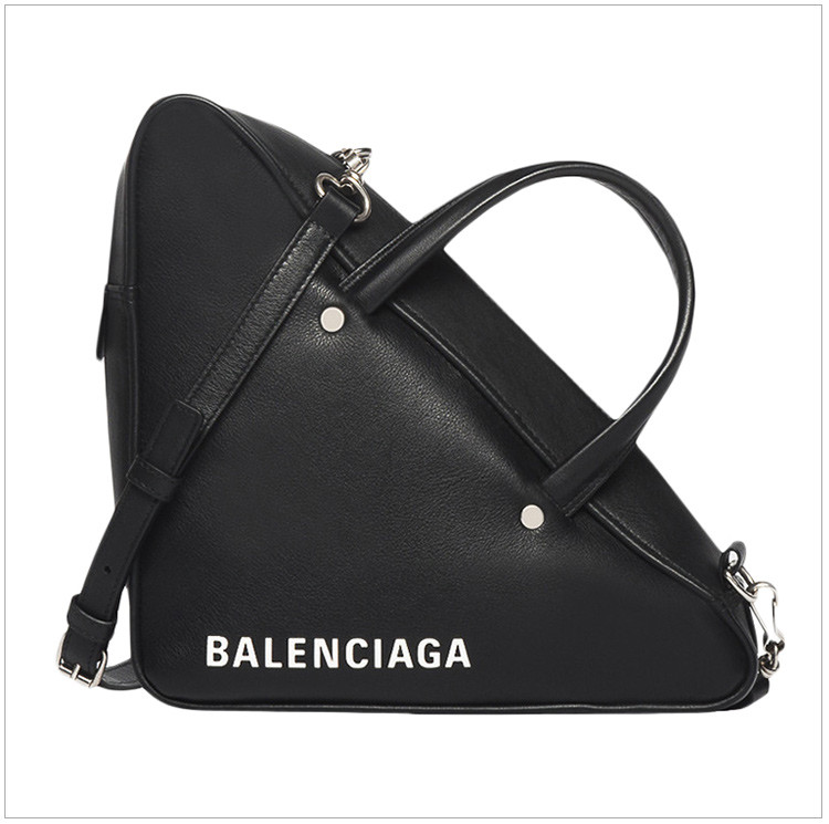 balenciaga/巴黎世家18秋冬女士黑色小牛皮超小号三角形duffle手提包