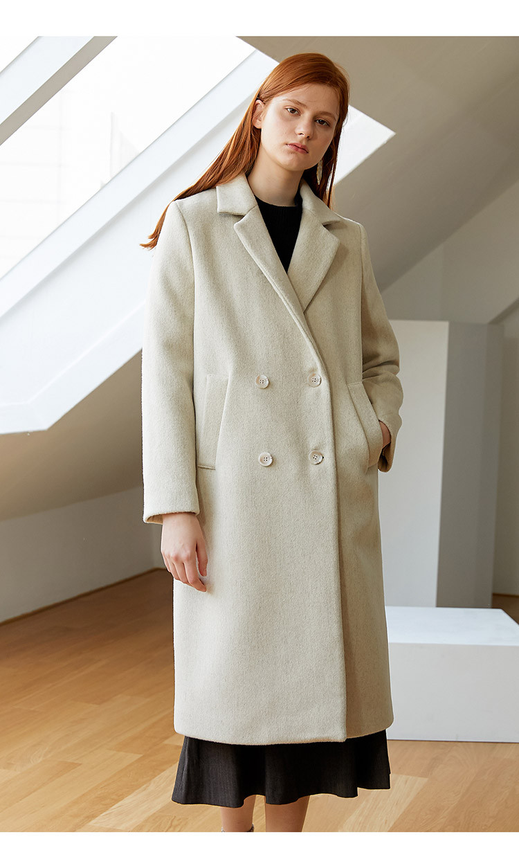 yuppe/yuppe herringbone double系列女士简约米白色大衣