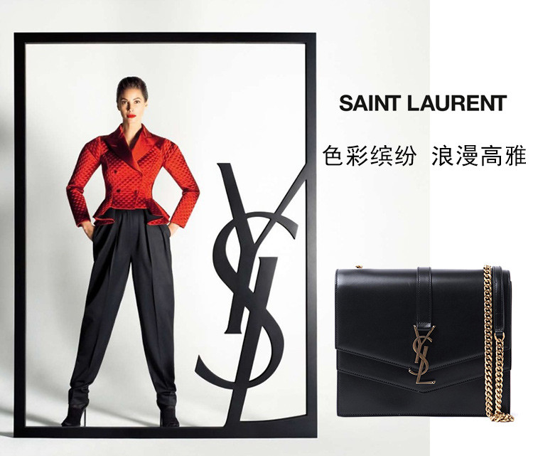 【包税】yvessaintlaurent/圣罗兰 女士黑色小牛皮金属logo徽标金色