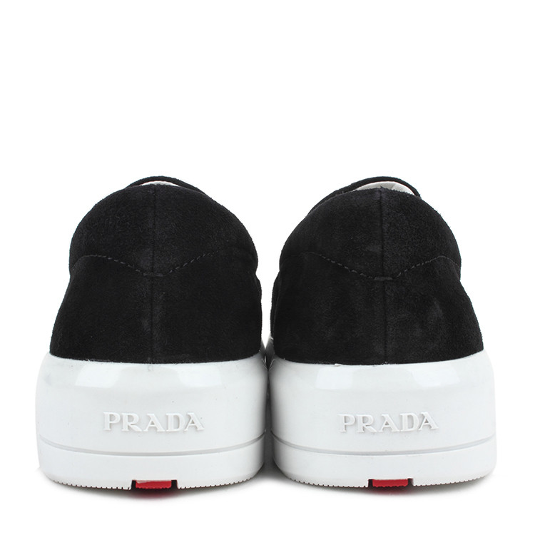 prada/普拉达【17年新款】女士黑色一脚蹬橡胶底平底鞋懒人鞋 170602