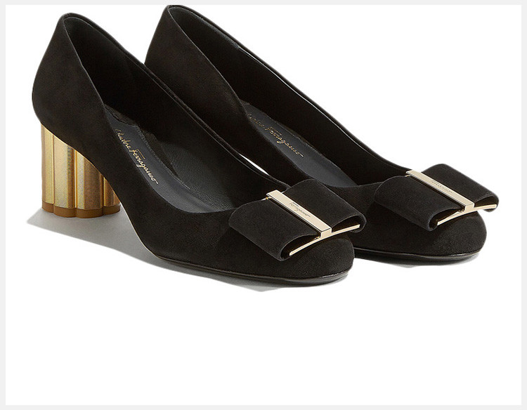 salvatore ferragamo/菲拉格慕 女士绒面蝴蝶结金色鞋跟高跟鞋女鞋 多