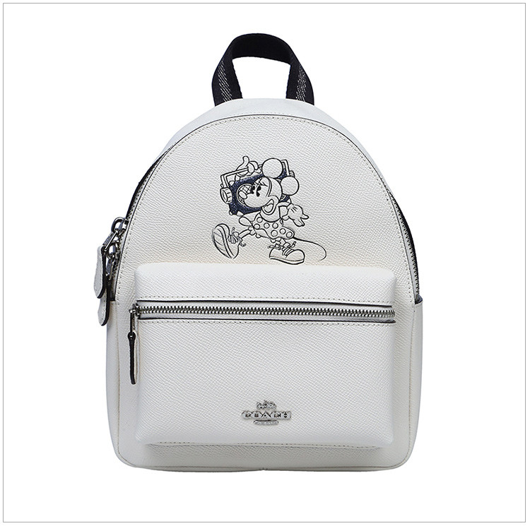 coach 蔻驰 18新品女士白色皮革米奇印花图案时尚双肩背包