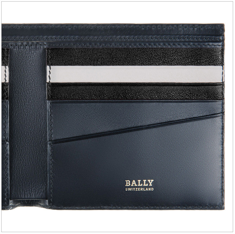 bally/巴利 男士牛皮内部拼色条纹时尚短款折叠卡包钱包
