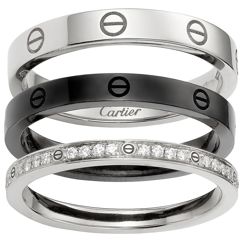 cartier/卡地亚 经典love系列 三环 白色k金 黑色精密陶瓷 钻石 戒指