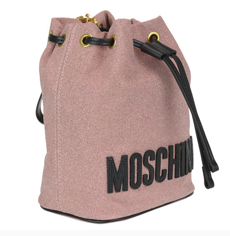 moschino/莫斯奇诺 女士经典logo标识抽带单肩包斜挎包水桶包女包 多