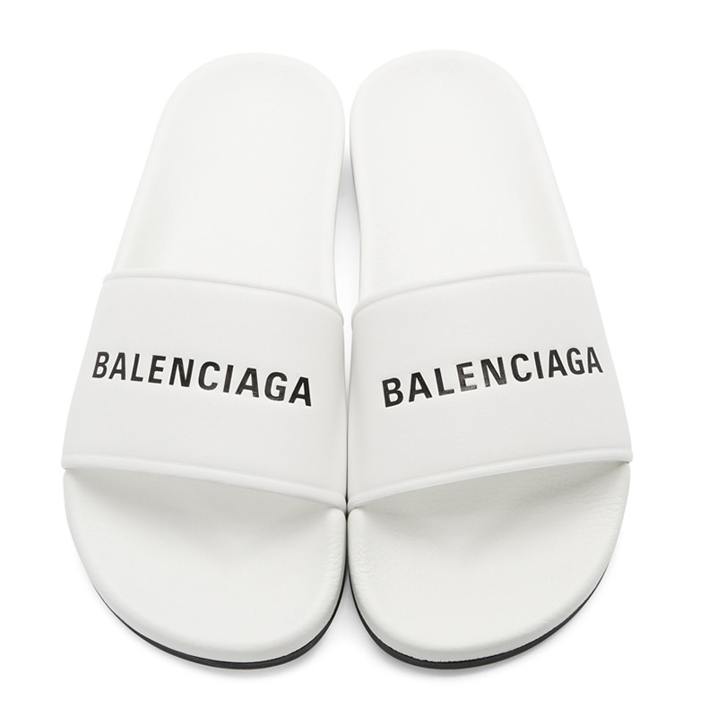 balenciaga/巴黎世家 男士piscine小羊皮logo印花平底拖鞋凉鞋凉拖