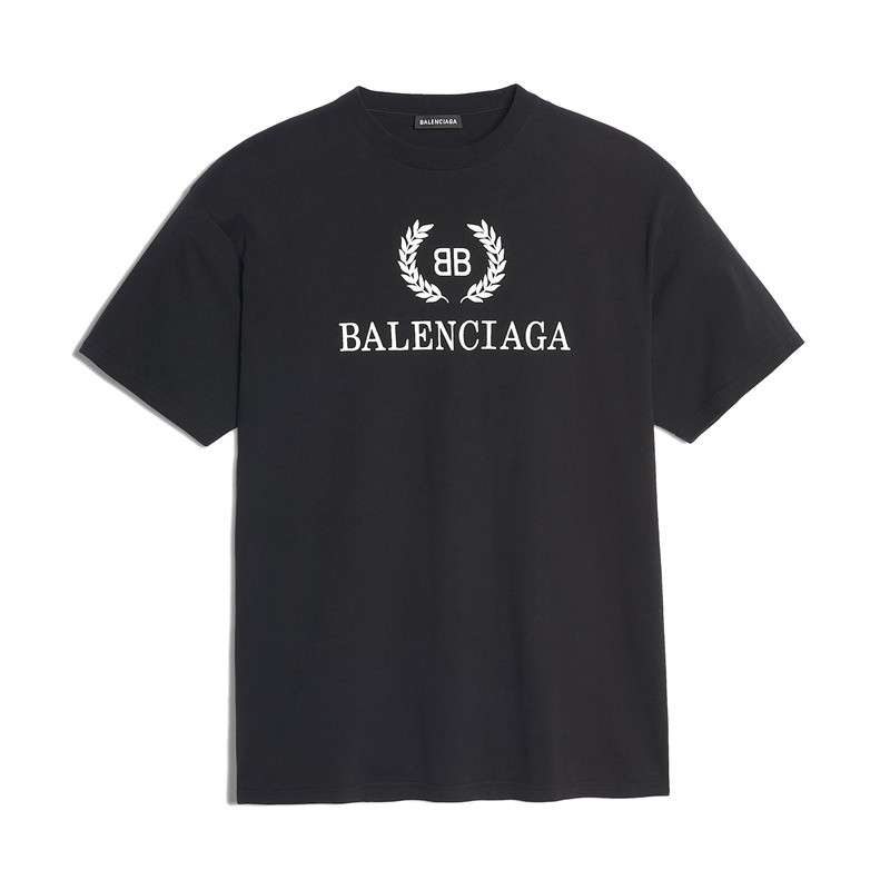 balenciaga/巴黎世家 男士黑色纯棉圆领印花双b字母短袖t恤 556148tdv