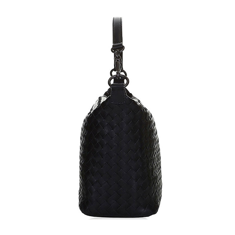 bottega veneta/葆蝶家 女包 黑色羊皮编织拉链羊角包手提包单肩包