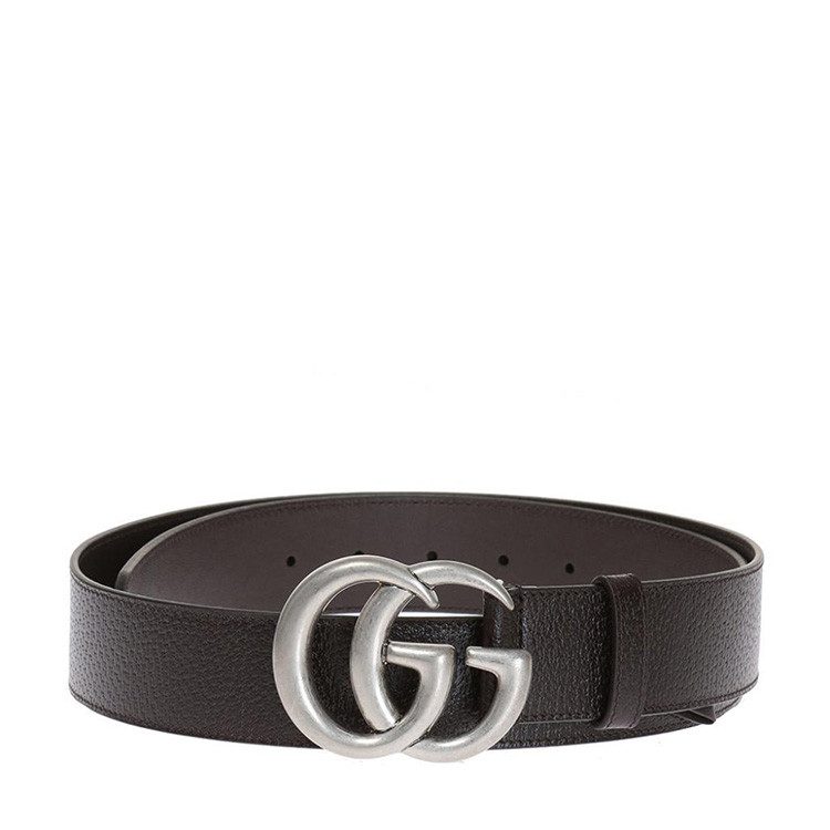 gucci/古驰 男士深棕色牛皮银色双g扣板扣腰带 406831 dj20n 2145