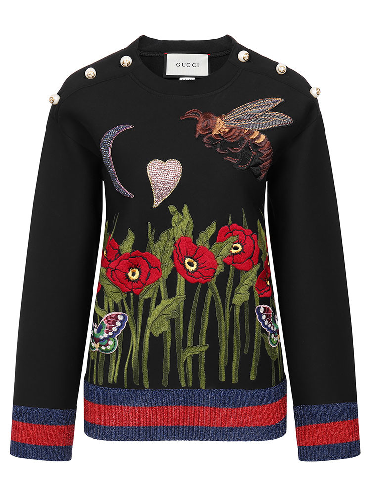 gucci/古驰 蜜蜂刺绣黑色女卫衣434507-x5e49-1149