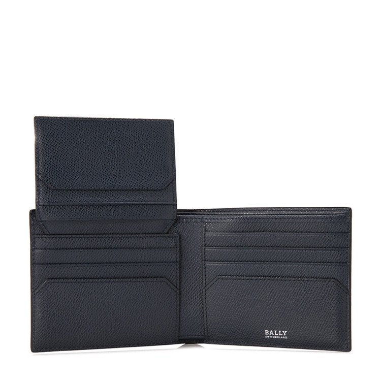 bally/巴利taliky男士压纹牛皮条纹折叠短款钱包6218009001黑色
