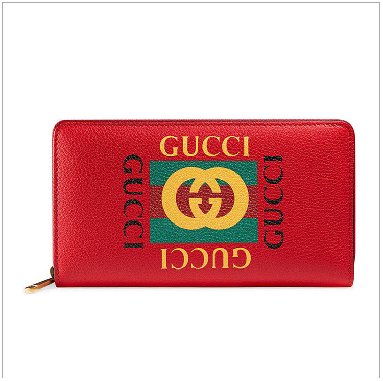 【包税】gucci 古驰 女士红色小牛皮logo标识时尚长款拉链钱包