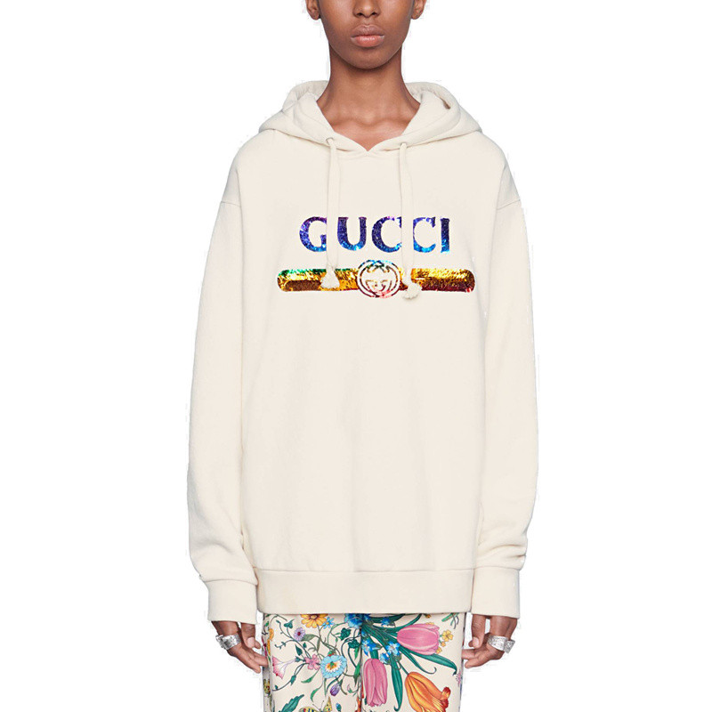 gucci/古驰 18秋冬新款女士白色饰gucci亮片标识卫衣