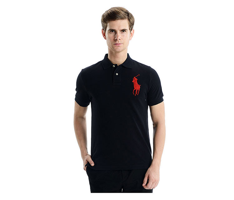 polo ralph lauren/拉夫劳伦马球 大马标宝石红logo男士短polo衫 黑色