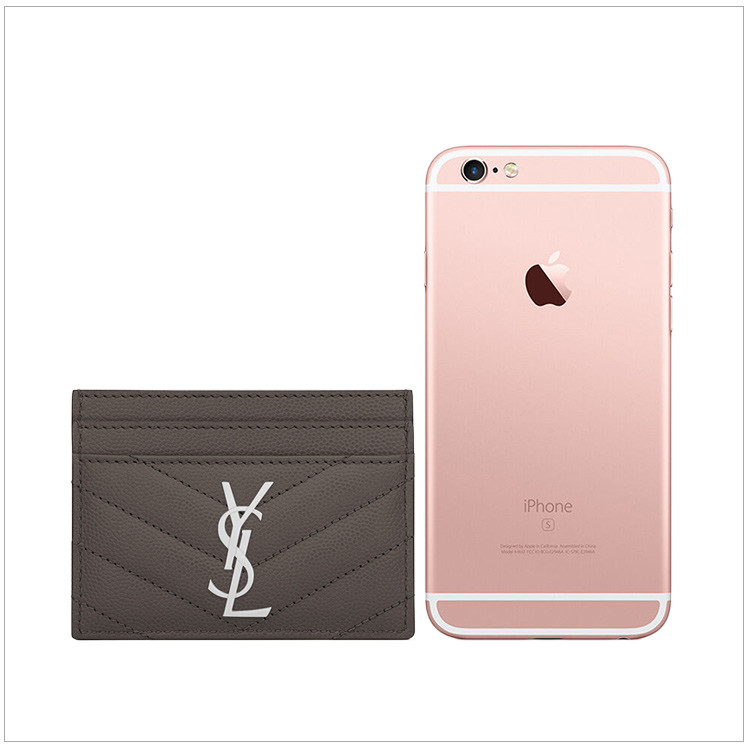 【包税】ysl 圣罗兰 女士牛皮金属logo卡夹卡包深棕色