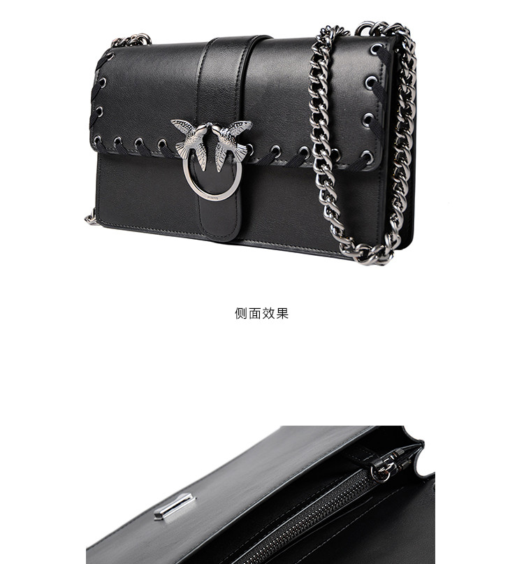 pinko/品高 love laces系列 女士纯皮时尚单肩斜挎燕子包 黑色黑色