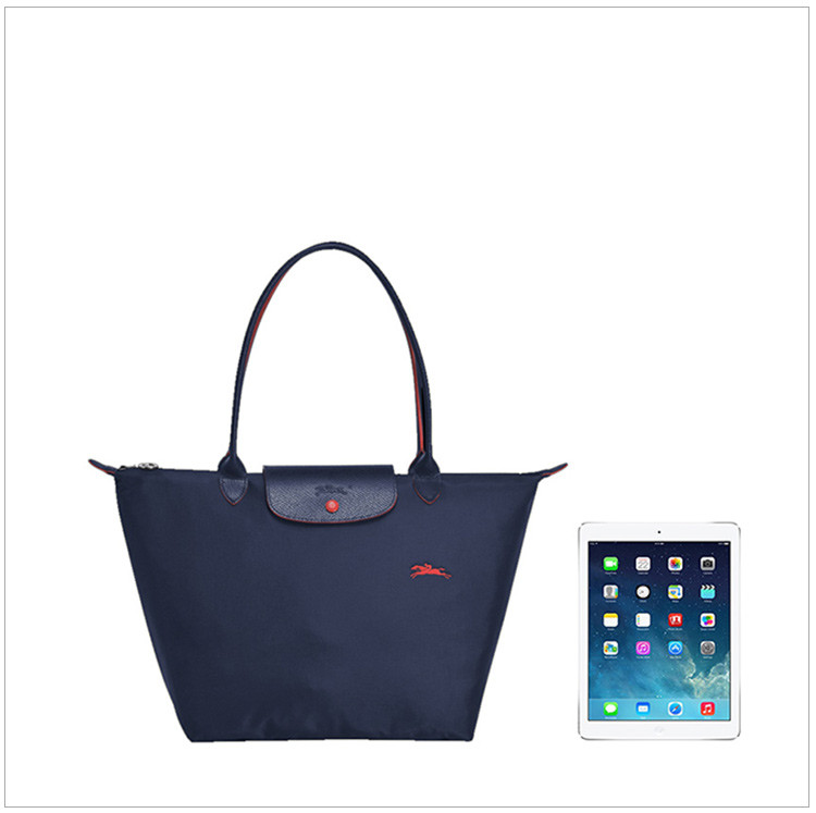 longchamp 珑骧 le pliage collection系列 女士海军蓝皮革奔马刺绣