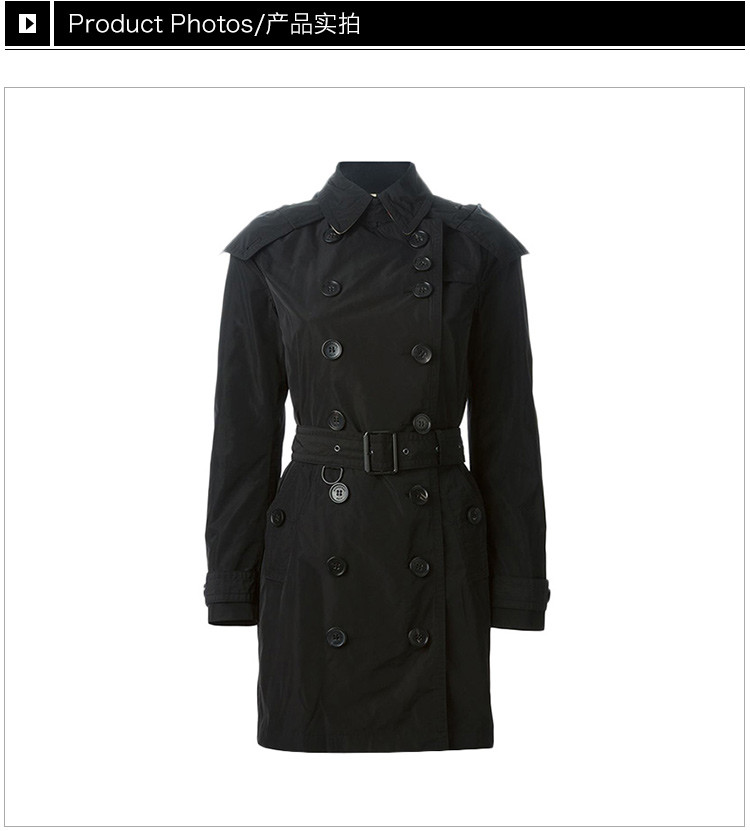 burberry 博柏利 女士经典双排扣黑色中长款修身外套风衣黑色 意码36