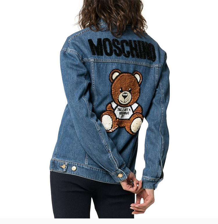 moschino 莫斯奇诺 19春夏 女士棉质泰迪熊配亮片牛仔夹克外套