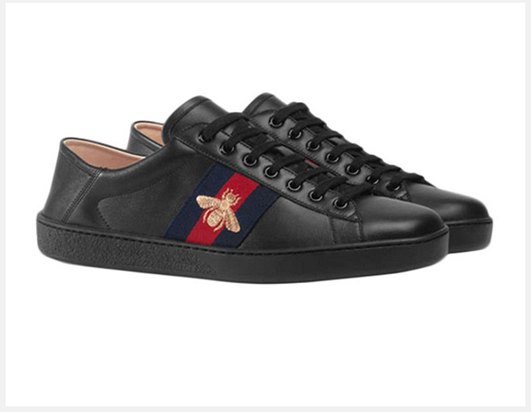 gucci/古驰 ace系列男士黑色牛皮蜜蜂刺绣时尚休闲鞋板鞋运动鞋