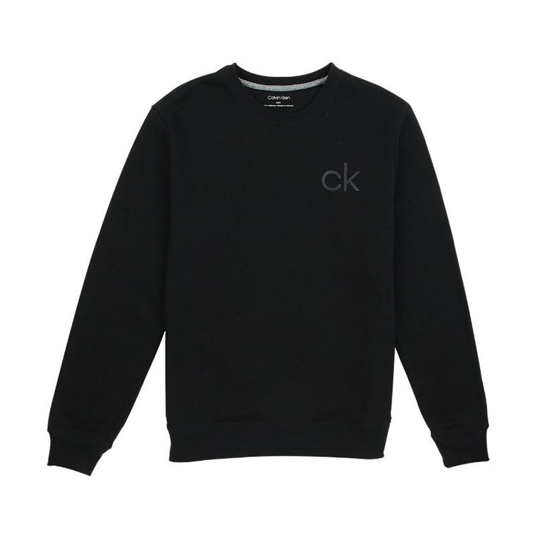 calvin klein/卡尔文·克莱因 男式纯色加绒圆领卫衣-左胸胶大ck 男士