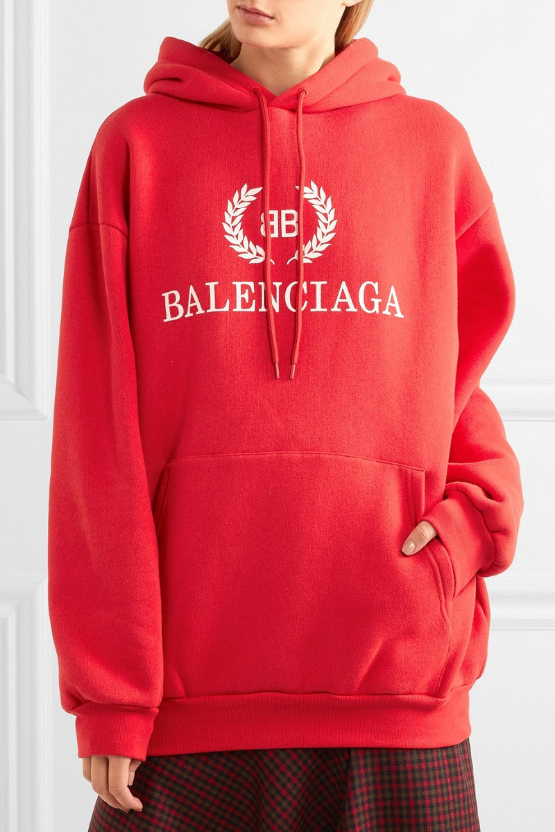 balenciaga/巴黎世家 18秋冬新款 印花棉质混纺平纹布帽衫