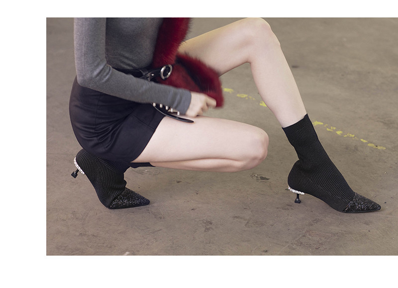 dk ugg/dk ugg 短靴 2018秋冬新款 尖头银丝袜靴 奥地利水晶装饰小猫