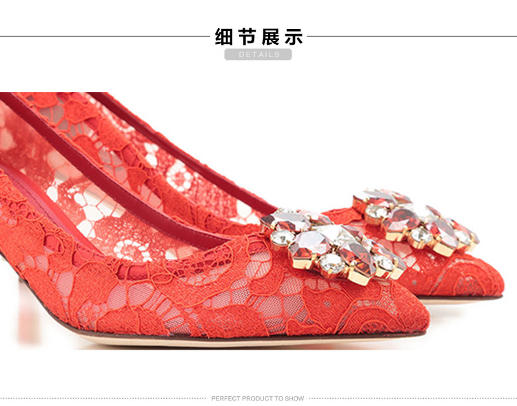 dolce&gabbana/杜嘉班纳 蕾丝珠宝饰红色高跟鞋 dgcd0066al19880303