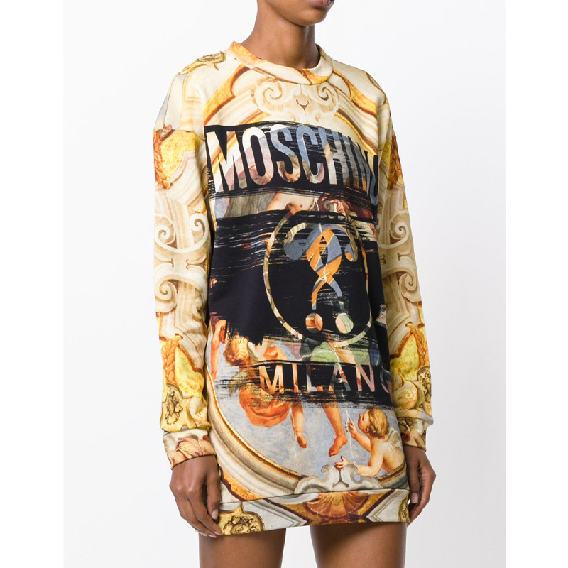 moschino/莫斯奇诺 【18秋冬】印刷字母黄金圣母女卫衣裙 a0456 5527