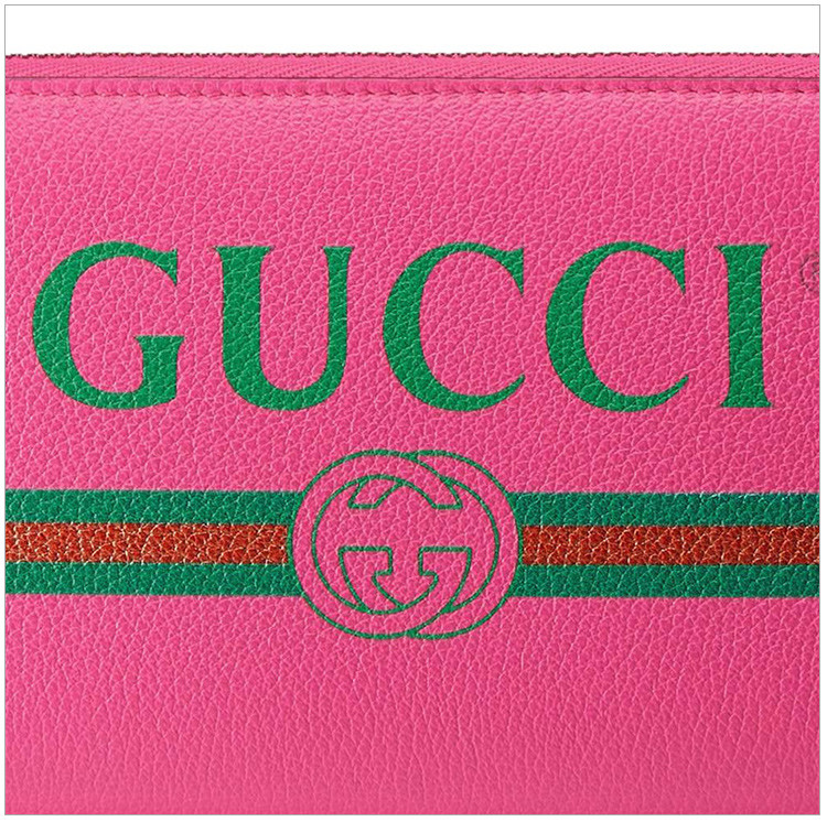 gucci/古驰 18年款 女士粉红色牛皮logo标识时尚休闲长款钱夹钱包