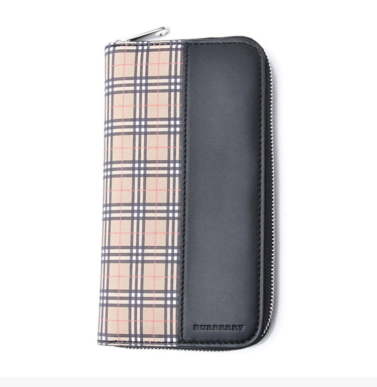 burberry/博柏利 男士黑色拼黄色格纹拉链钱包手拿包 4080175