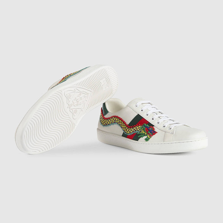 gucci/古驰 男士白色龙图腾牛皮休闲鞋 小白鞋 473764a38g09064