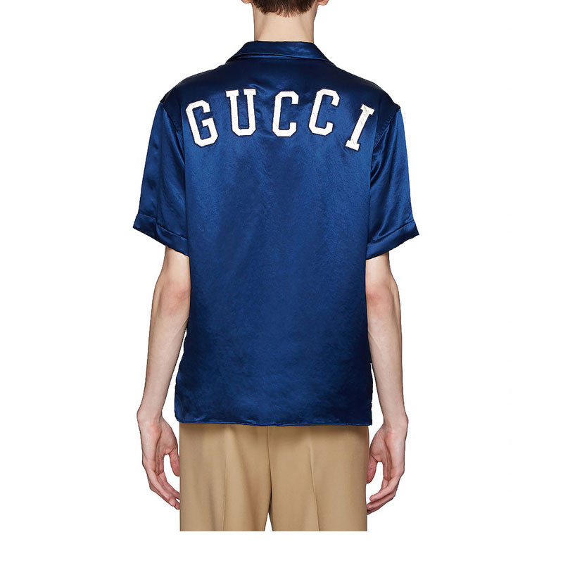 gucci/古驰 18秋冬新款 男士ny patch海军蓝保龄球衬