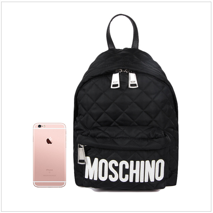 moschino/莫斯奇诺 女士时尚黑色尼龙经典logo标识经典小号双肩包背包